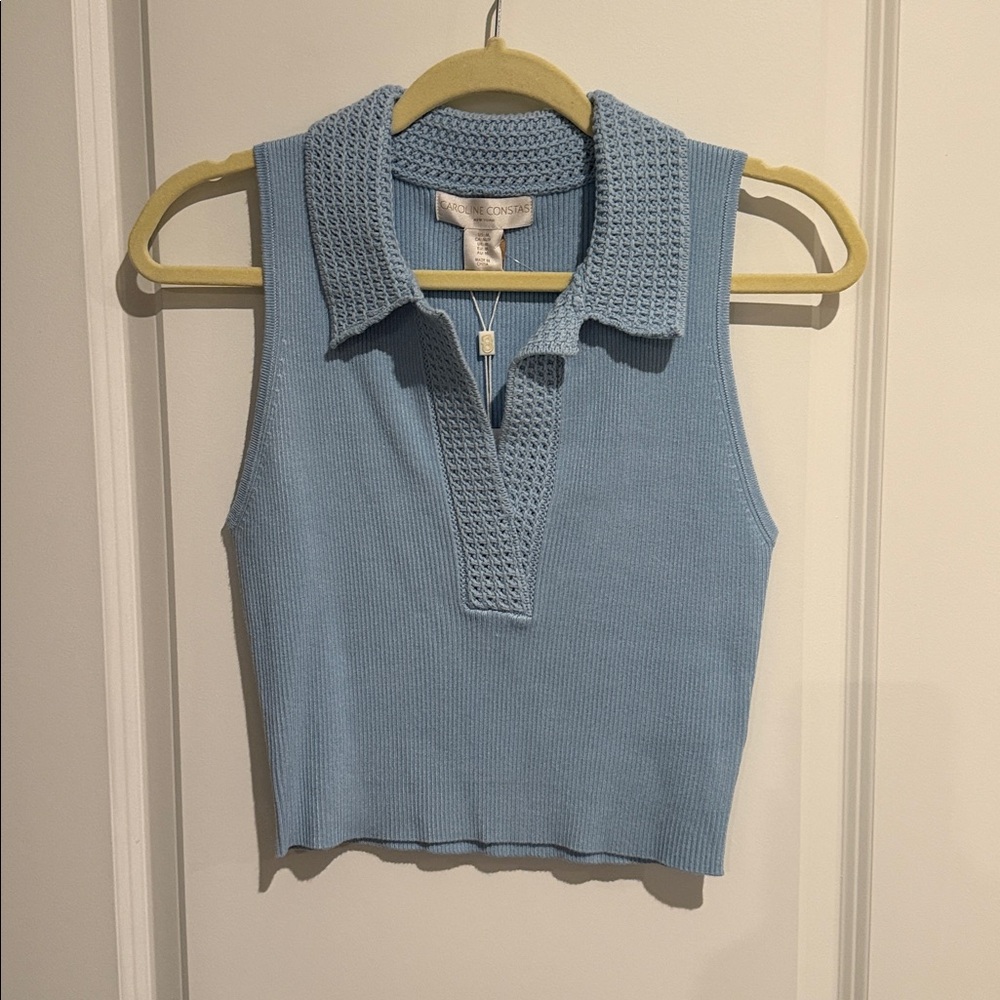 Caroline Constas Baby Blue Knit Sleeveless top.